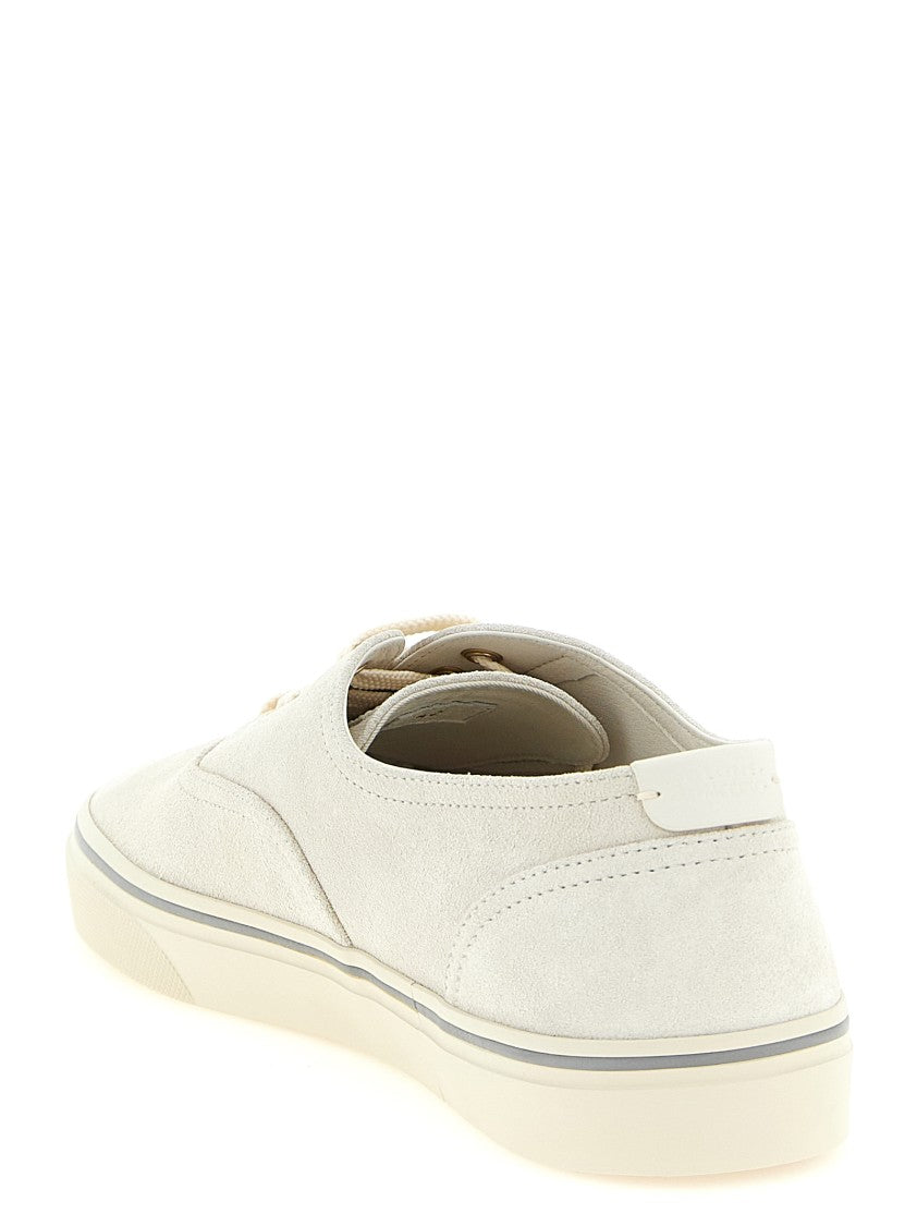 Brunello Cucinelli Inverted Suede Calfskin Low-Top Sneakers With Gold-Tone Accents