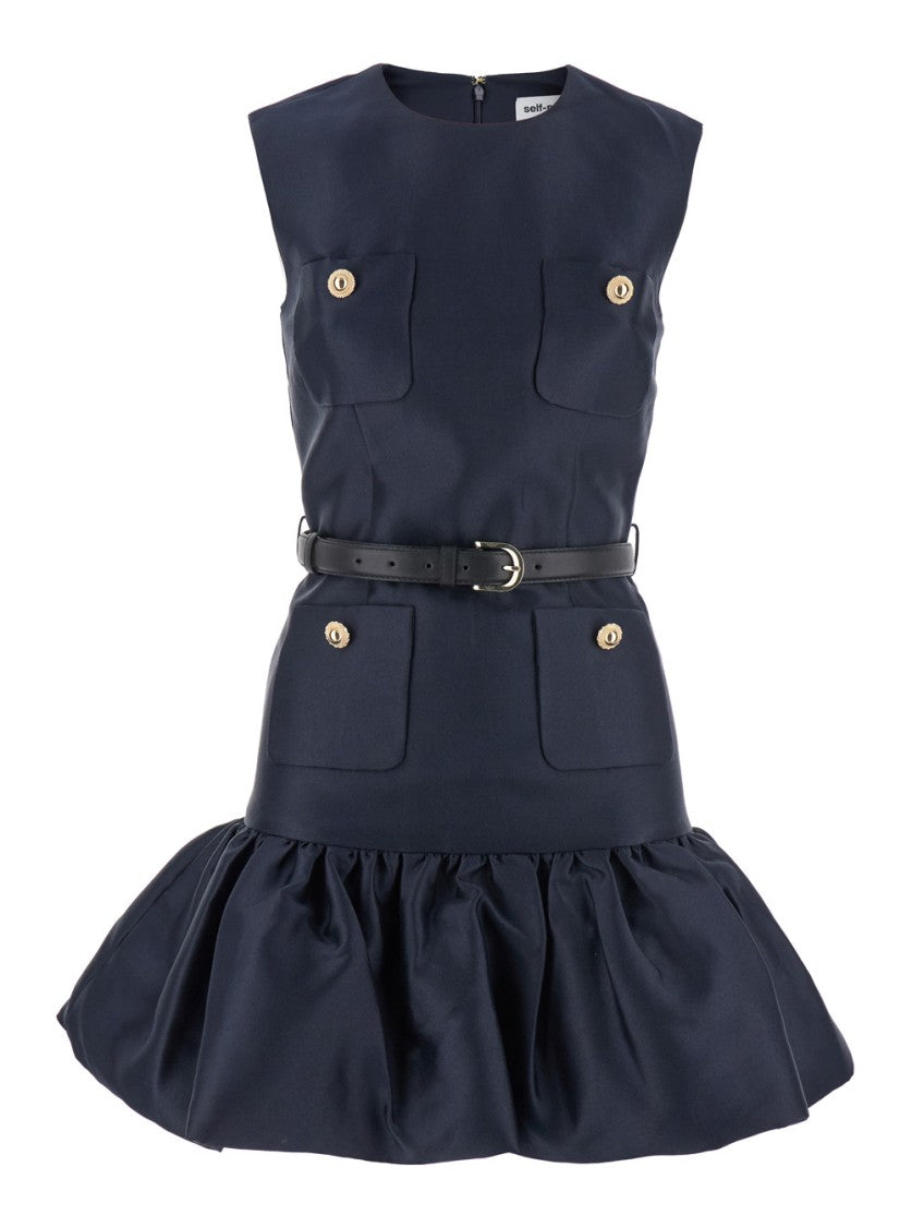 Self-Portrait Navy Taffeta Mini Dress
