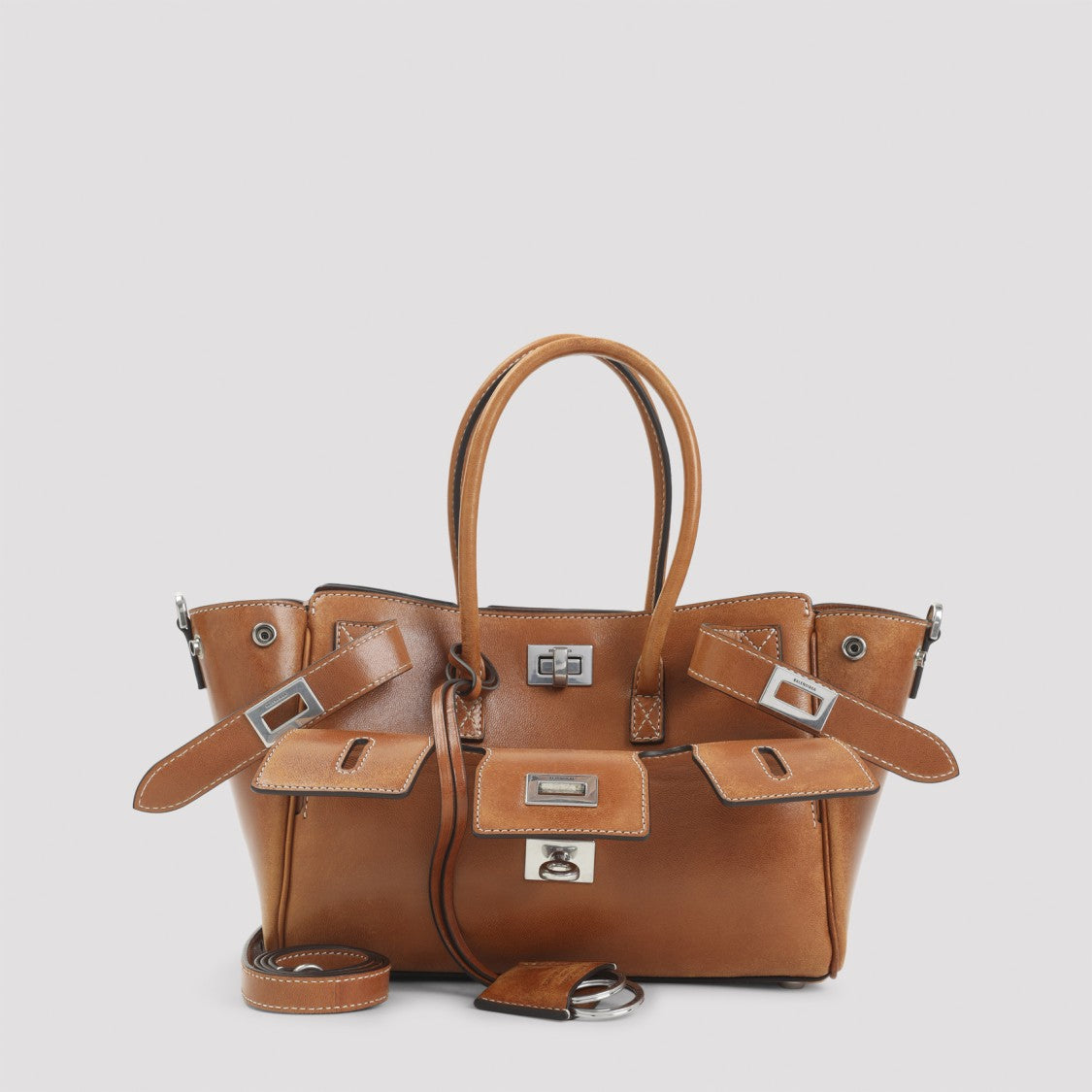 Balenciaga Structured Brown Lamb Leather Handbag