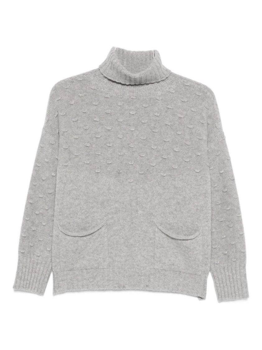 Tabaroni Cashmere Textured Gray Cashmere Knit Sweater With Turtleneck