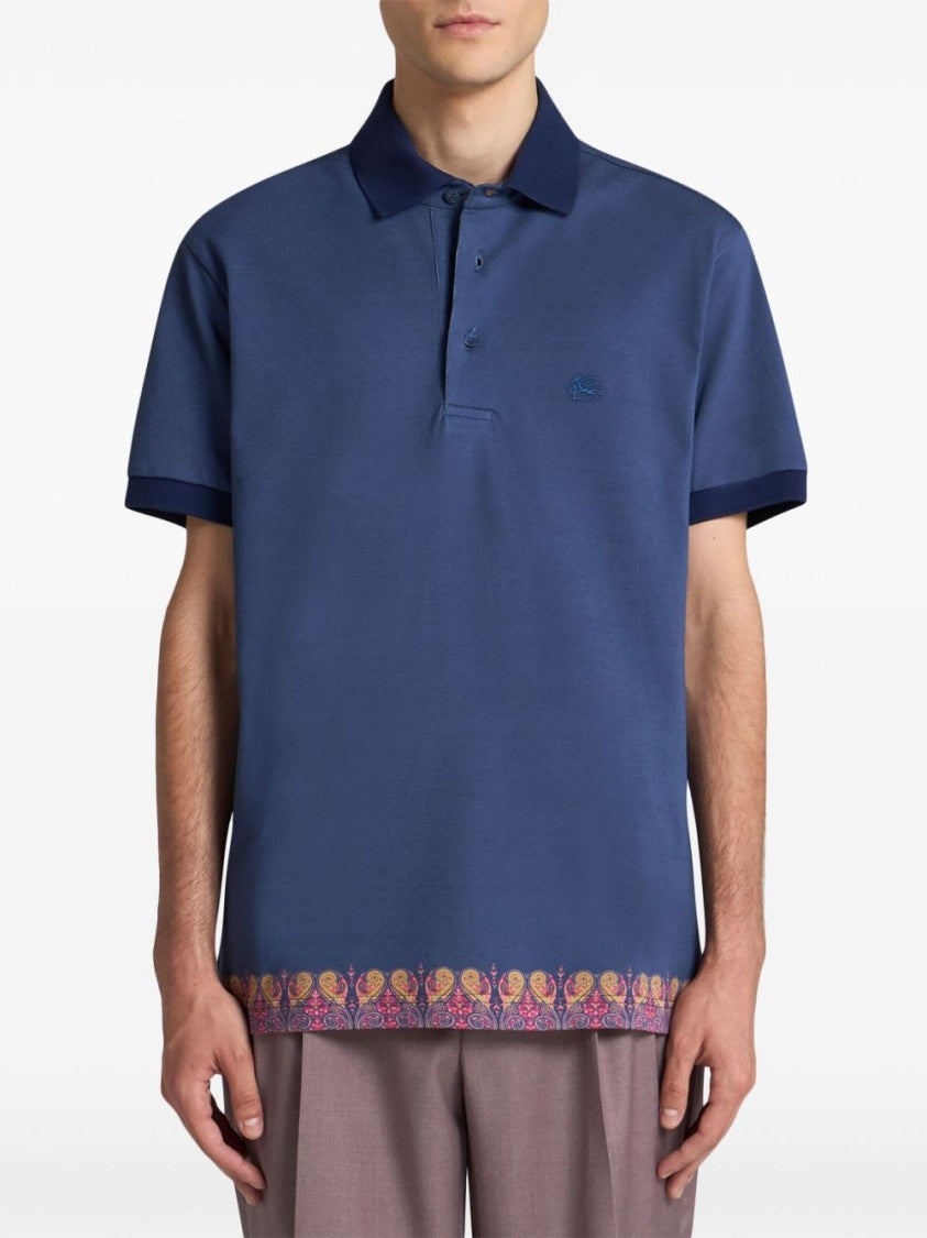 Etro Navy Blue Cotton Piqué Pegaso Polo