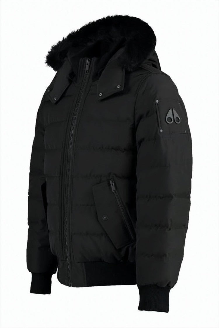 Moose Knuckles Quilted Down Jacket With Fur-Trimmed Hood And Front Zipper