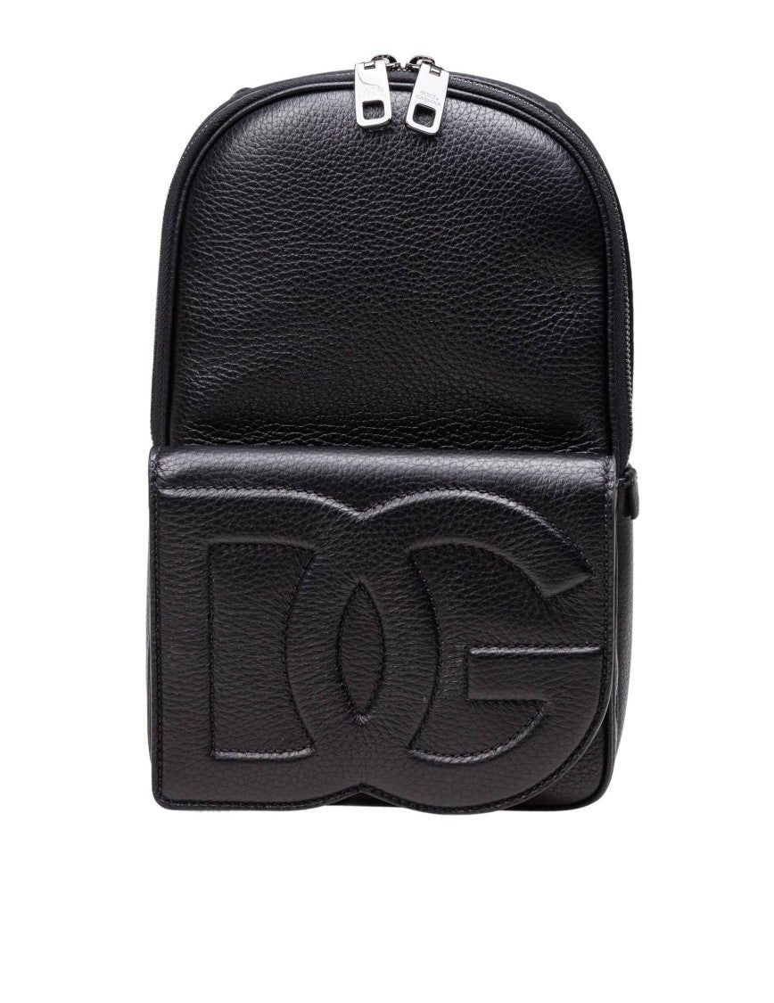 Dolce & Gabbana Black Leather Backpack With Embossed Dg Logo