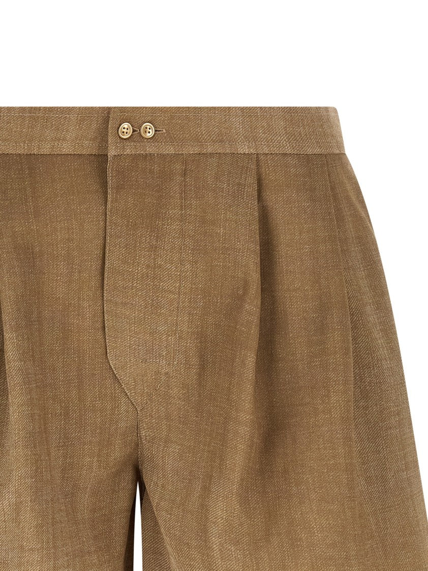 Ermanno Scervino Sand Denim Print Marocain Shorts With Double Front Pincer Design