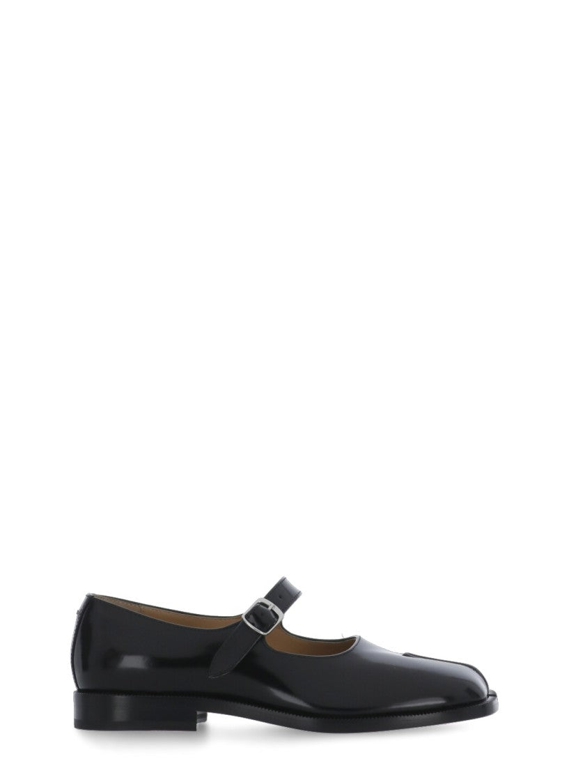 Maison Margiela Black Tabi Polished Leather Mary-Jane Flats