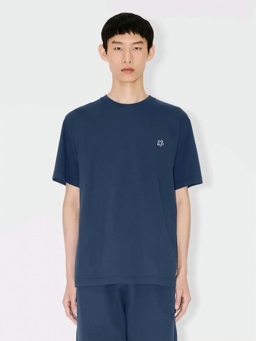 Kenzo Relaxed Fit Blue T-Shirt With Embroidered Floral Motif