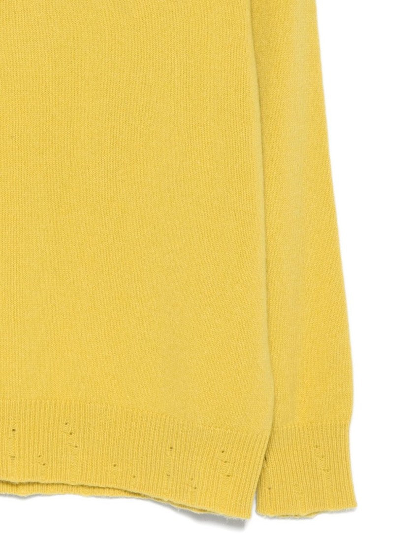 Amaranto Plain Yellow Sweater With Ribbed Cuffs