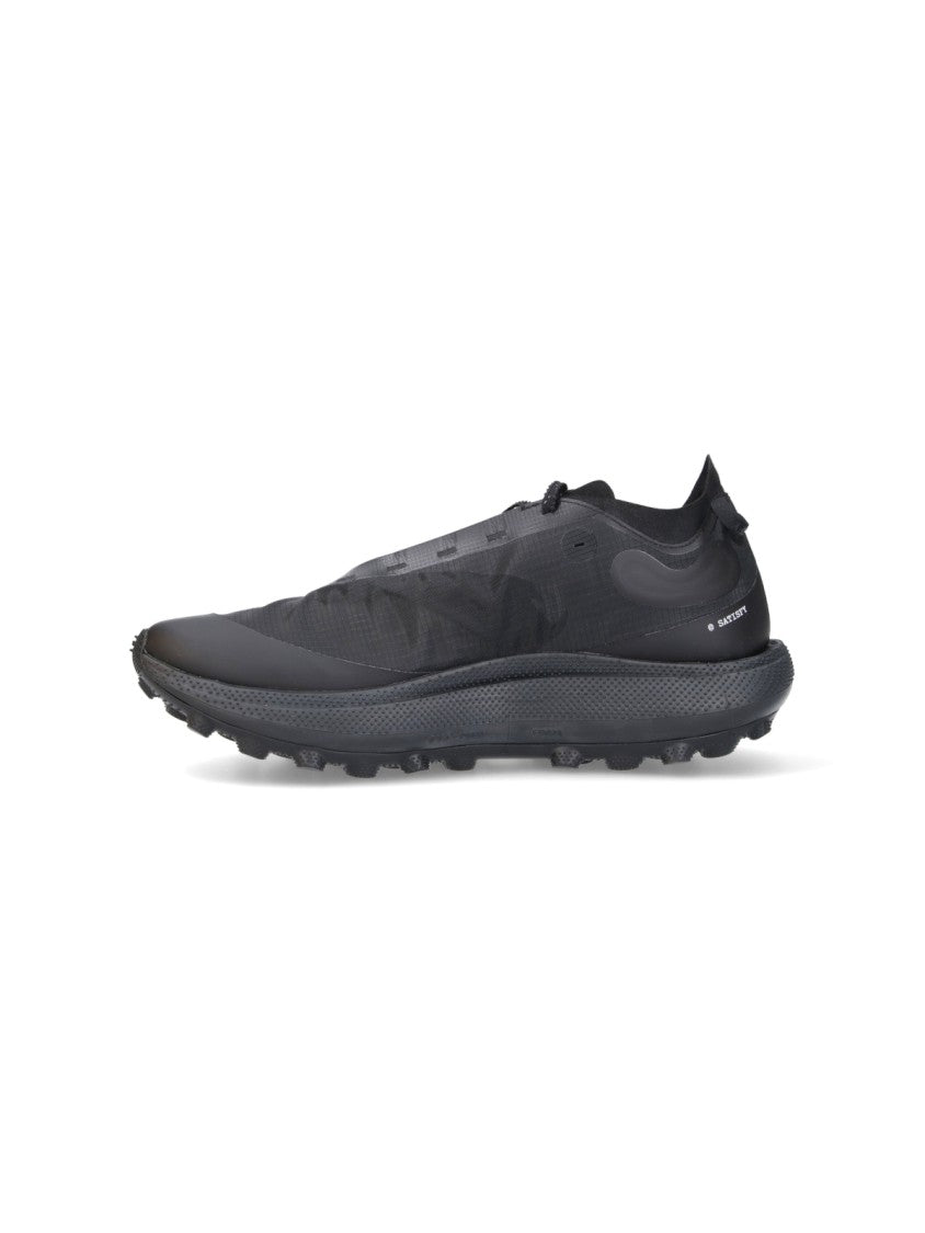 Satisfy Black Streamlined Semi-Translucent Fabric Sneakers