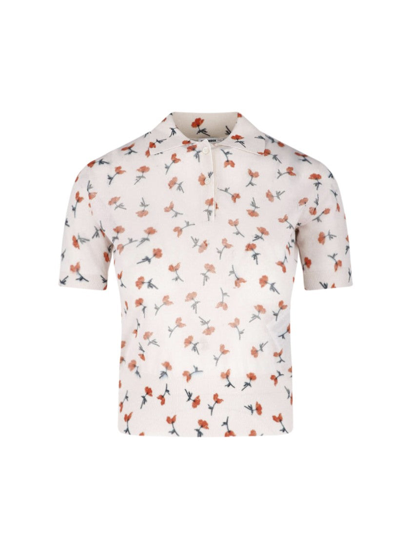 Jil Sander Light Pink Floral Print Short-Sleeve Top