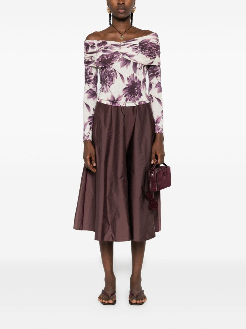 Twin-Set Floral Print Off-Shoulder Long-Sleeve Sweater