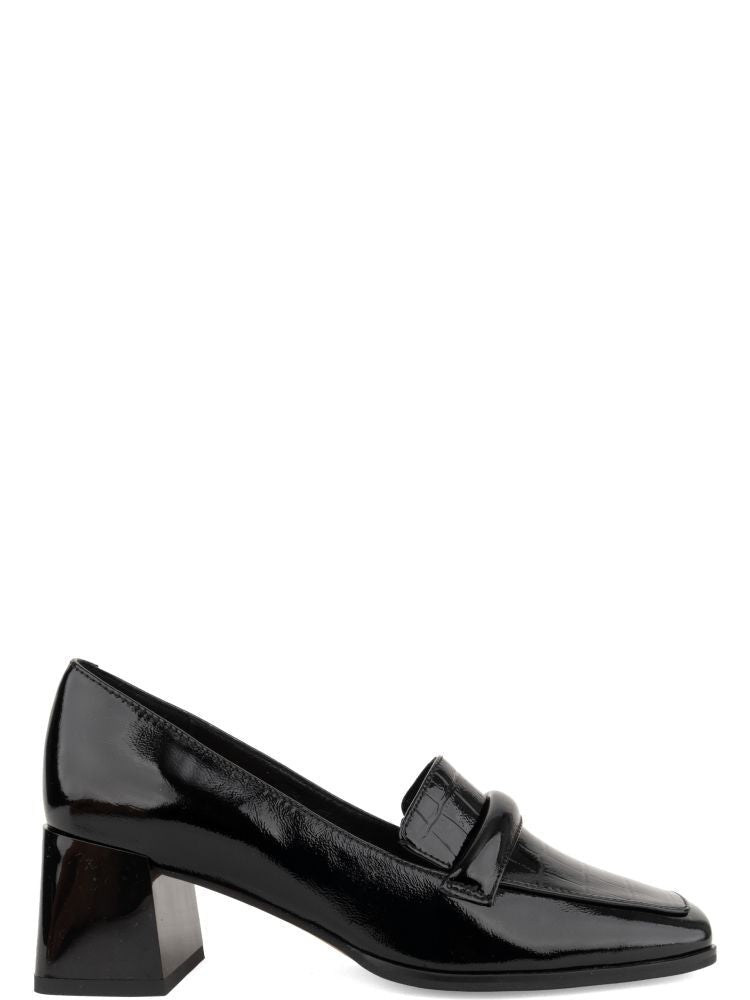 Linda Baumann Black Glossy Square-Toe Leather Block-Heel Pumps