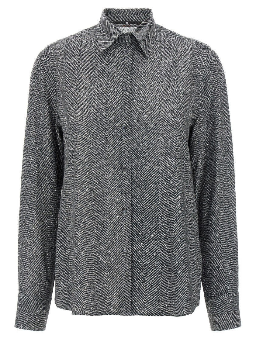 Ermanno Scervino Rhinestone-Embellished Herringbone Viscose Shirt