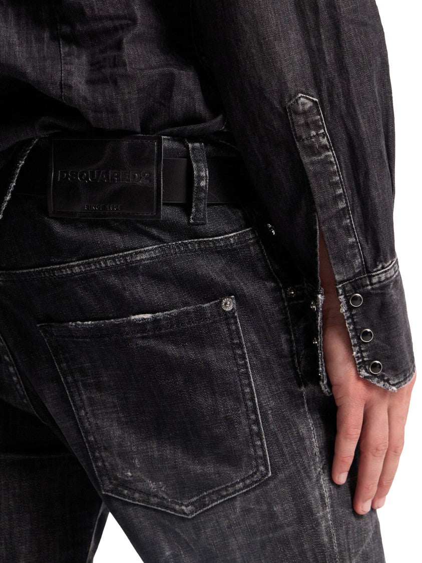 Dsquared2 Slim Fit Distressed Black Wash Jeans With Classic Five-Pocket Styling