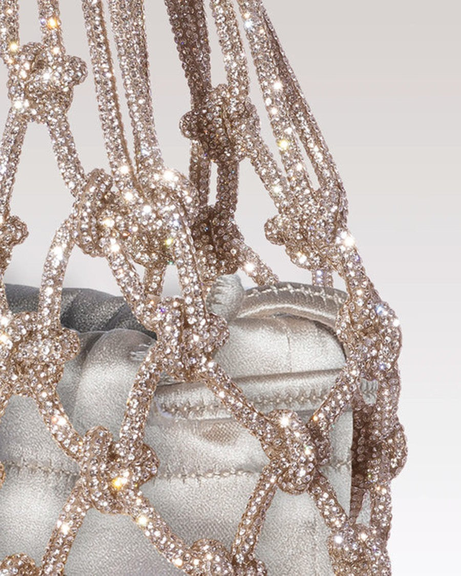 Hibourama Golden Shadow Carrie Satin Crystal Mesh Shoulder Bag
