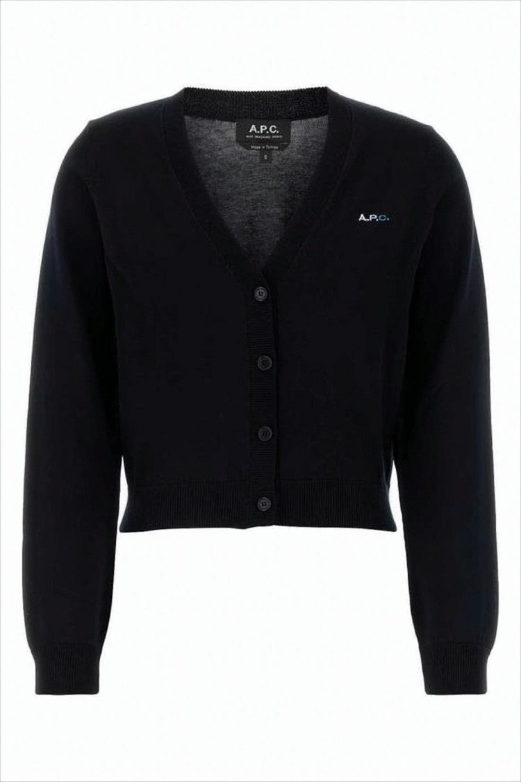 A.P.C. Cropped Black Cardigan With Deep V-Neckline