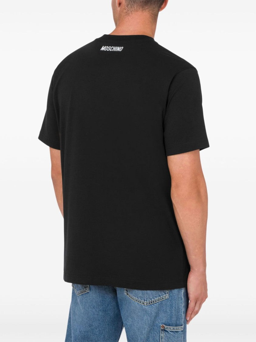Moschino Black Embroidered Duck Cotton Jersey T-Shirt