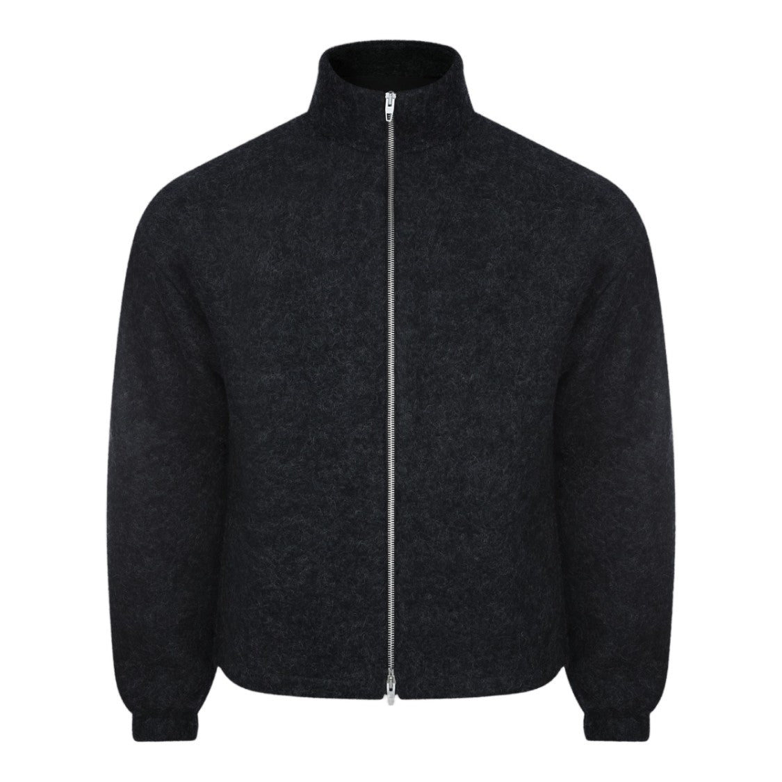Jil Sander Black High Collar Textured Full Zip Jacket