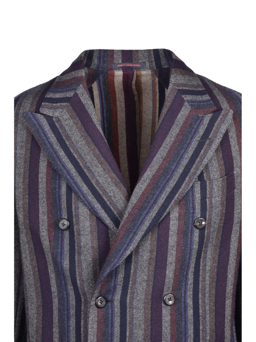 The Gigi Blue/Bordeaux Double-Breasted Striped Wool-Blend Jacket