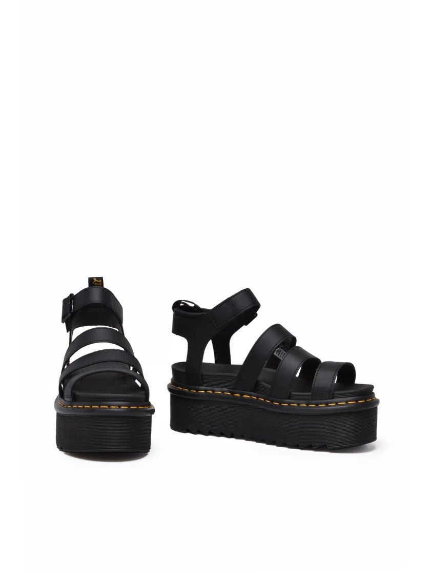 Dr. Martens Black Leather Rubber Blair Quad Sandals