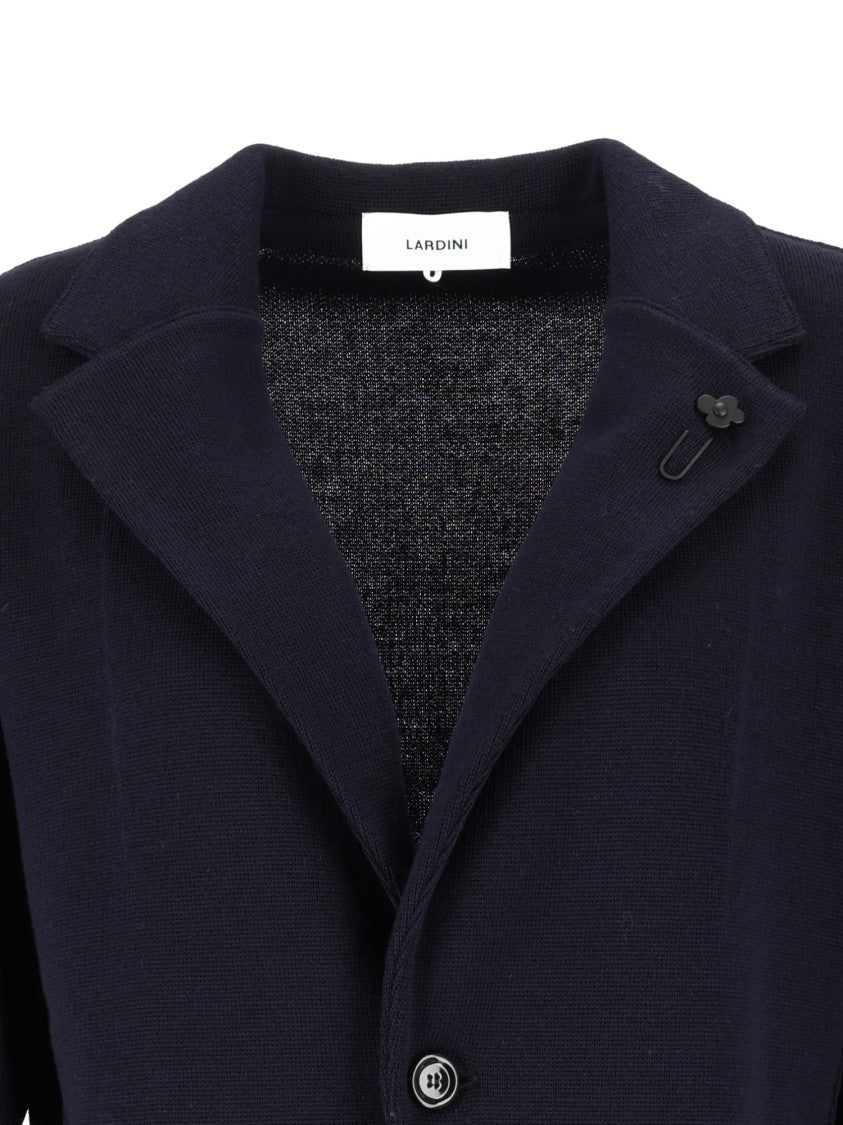 Lardini Navy Wool Tailored Knit Blazer