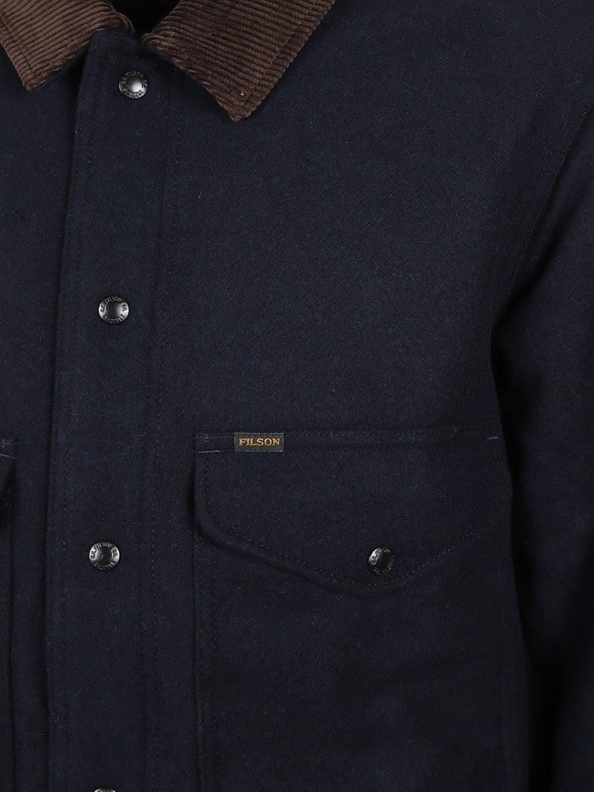 Filson Structured Black Jacket With Flap Pockets And Contrasting Collar