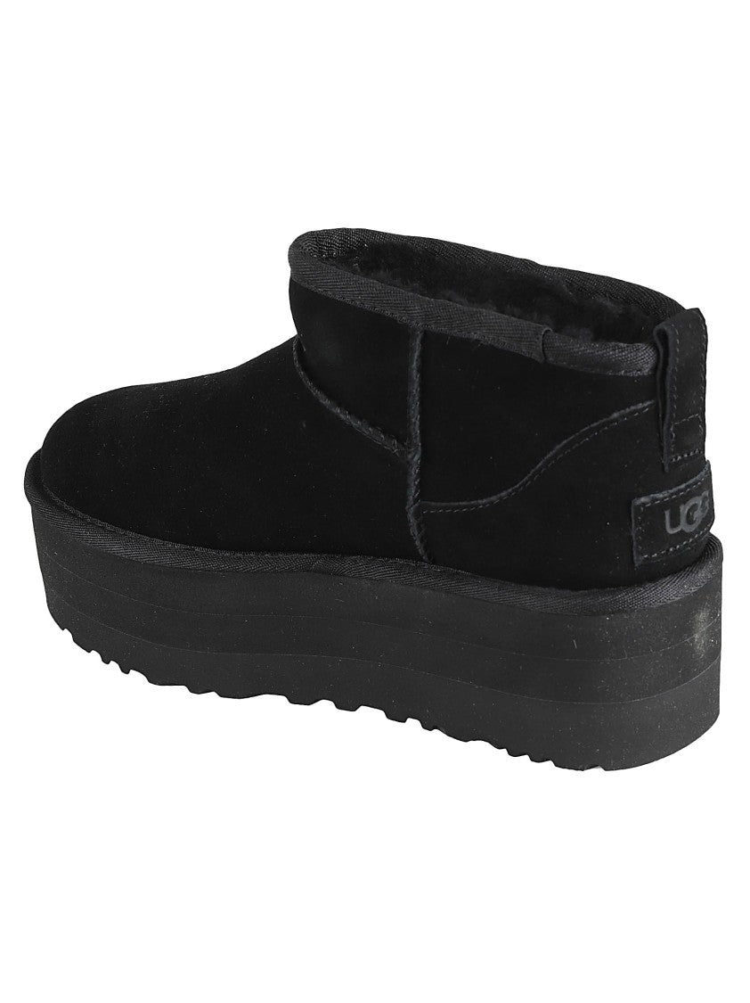Ugg Black Leather Classic Ultra Mini Platform Ankle Boots