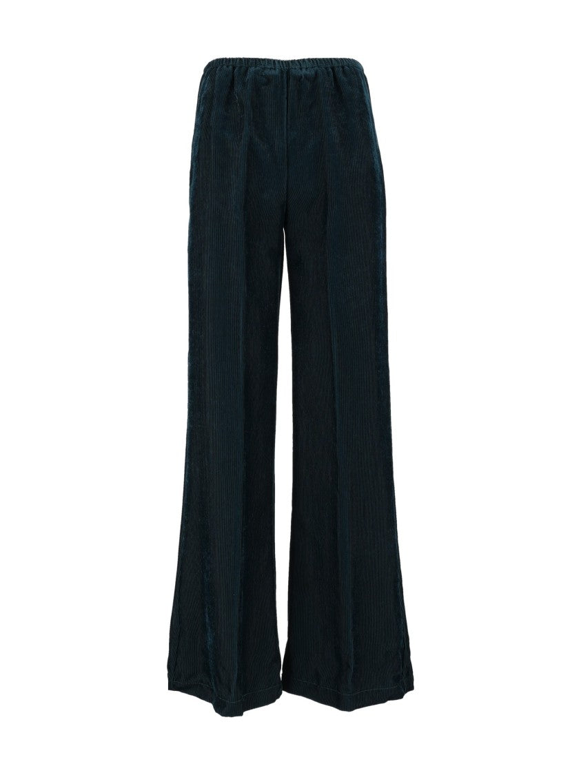 Forte Forte Fluid Black Velvet Wide-Leg Pants With Elastic Waistband