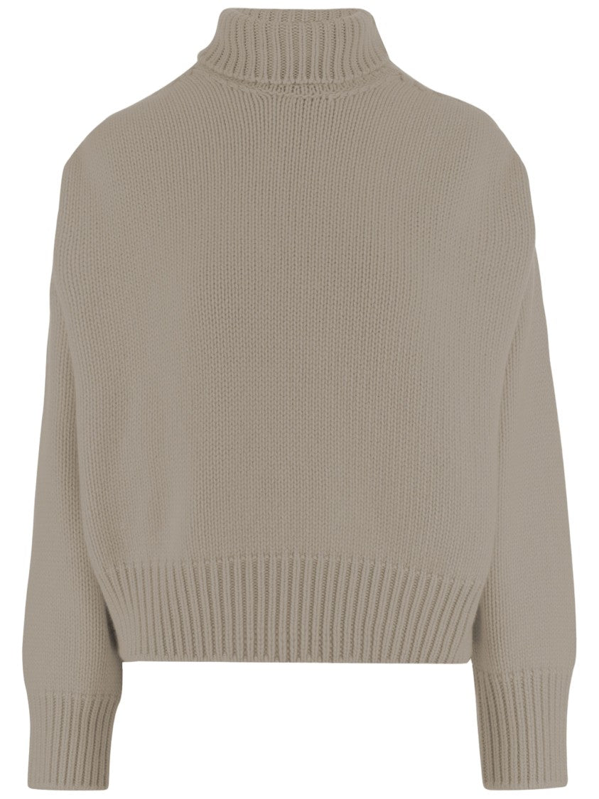 Sa Su Phi Sand Beige Cashmere Ribbed Turtleneck Sweater