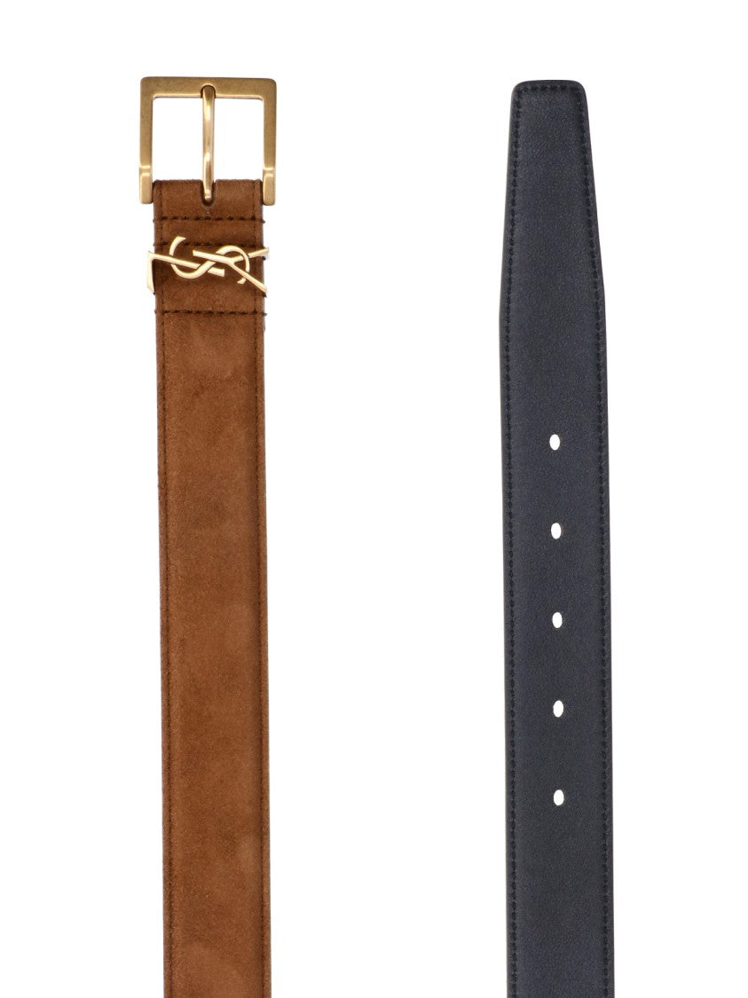 Saint Laurent Brown Cassandre Suede Belt