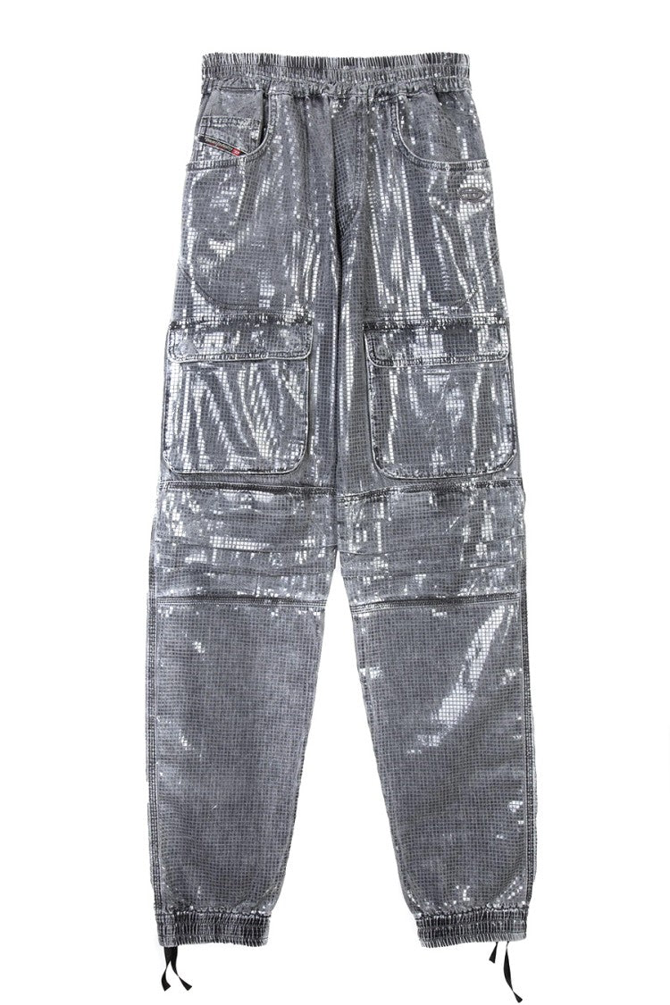 Diesel Grey Cotton Metallic-Coated Cargo Jeans