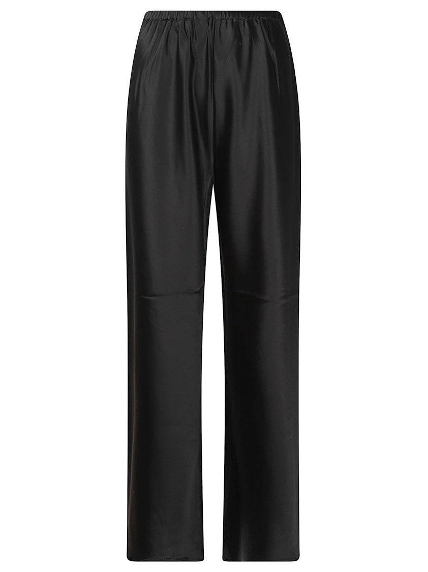 Almada Label Relaxed Fit Black Satin Pants With Elastic Waistband