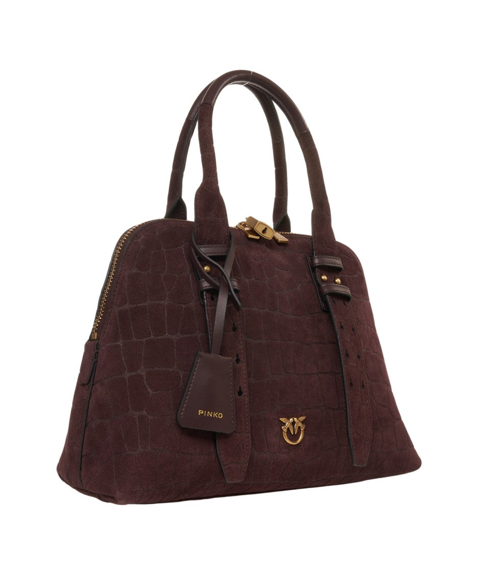 Pinko Crocodile Embossed Suede Handbag