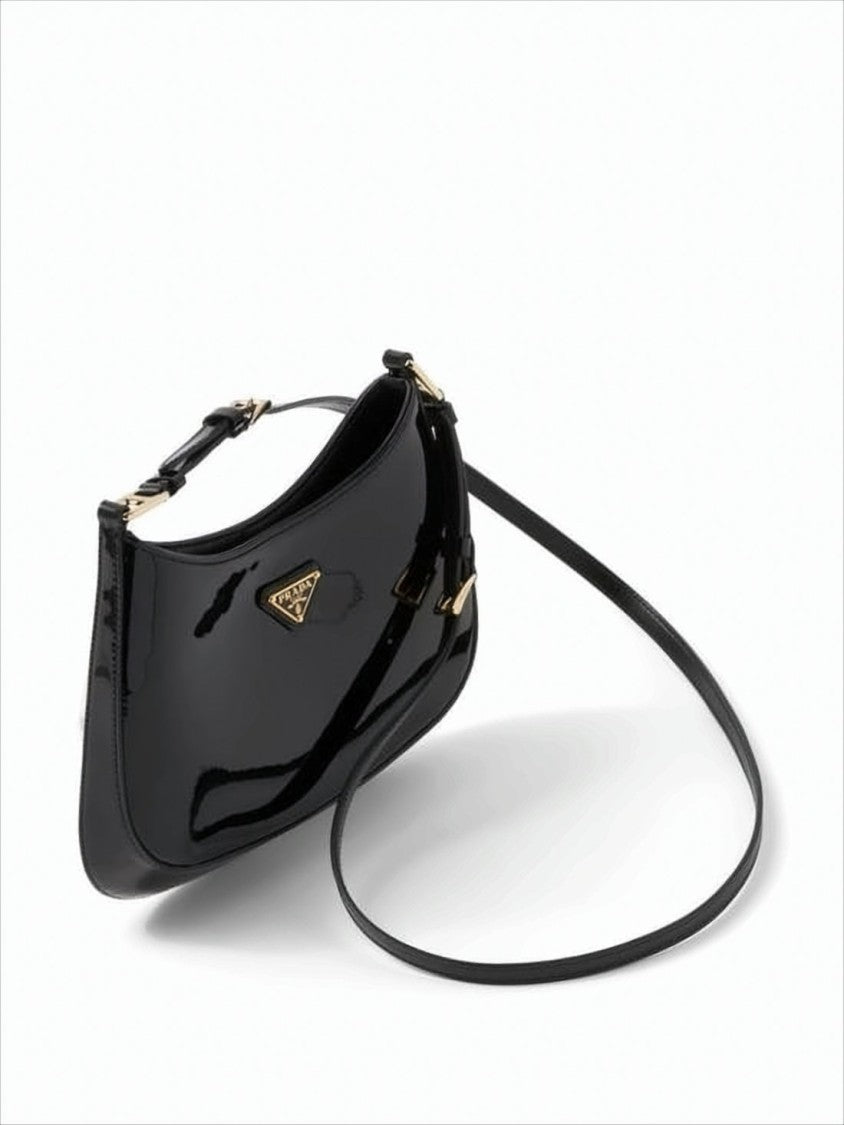 Prada Glossy Patent Leather Shoulder Bag With Gold-Tone Hardware