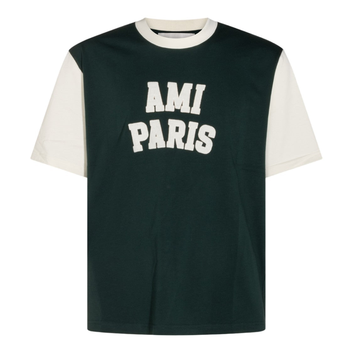 Ami Paris Color-Block Short-Sleeve T-Shirt With Textured Lettering