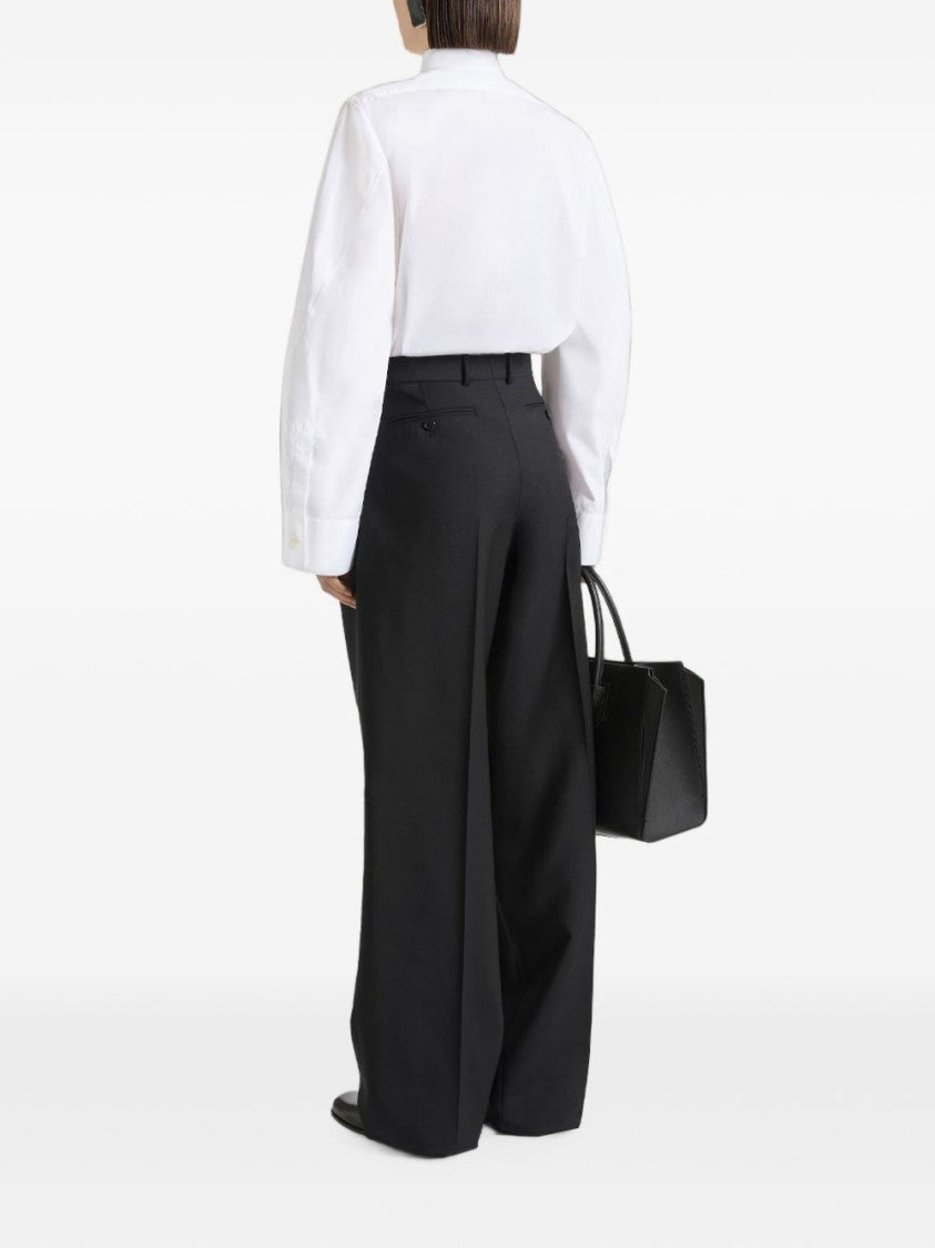 Givenchy White High Neck Front Tie Long-Sleeve Blouse