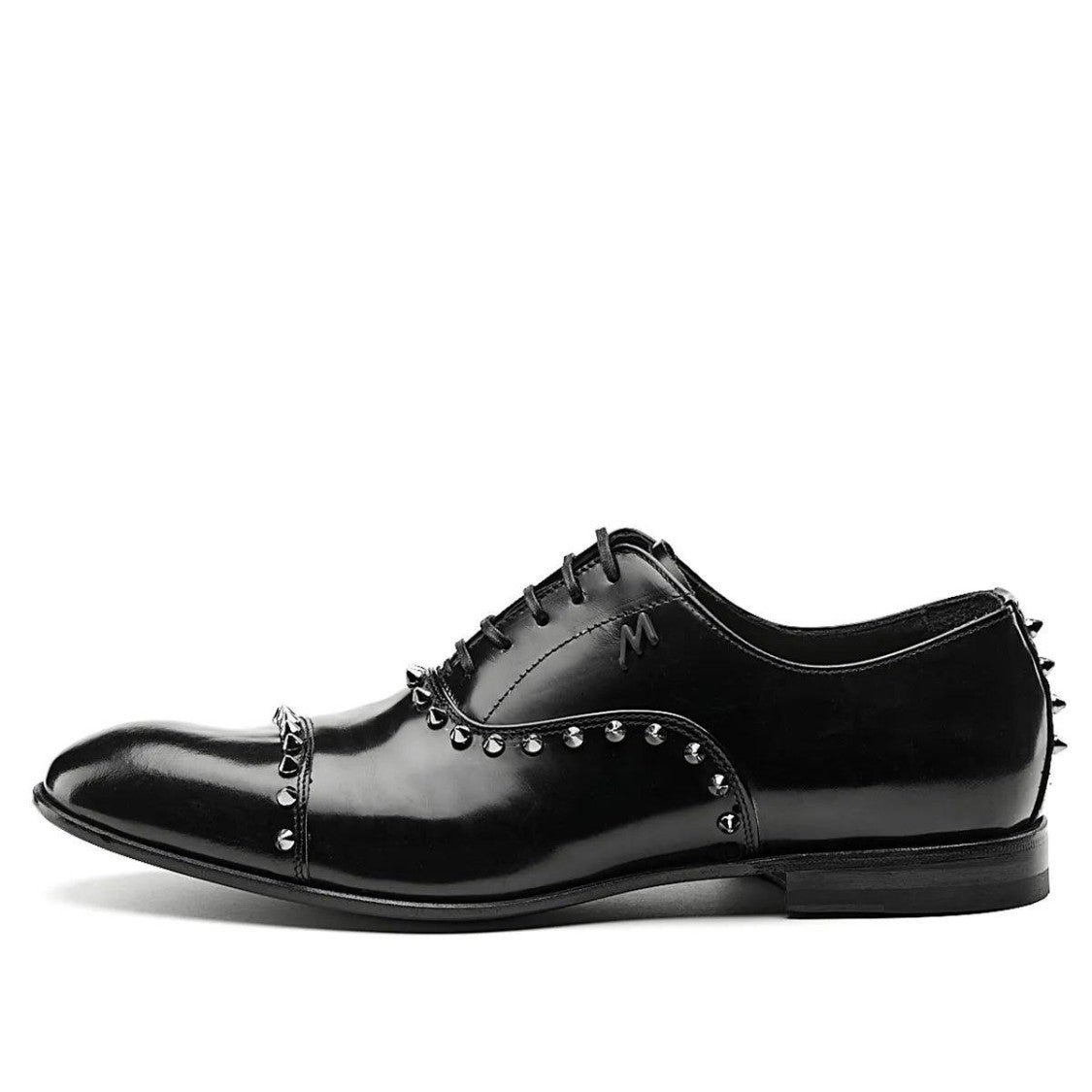 Mimanera Black Studded Leather Showman Oxford Shoes