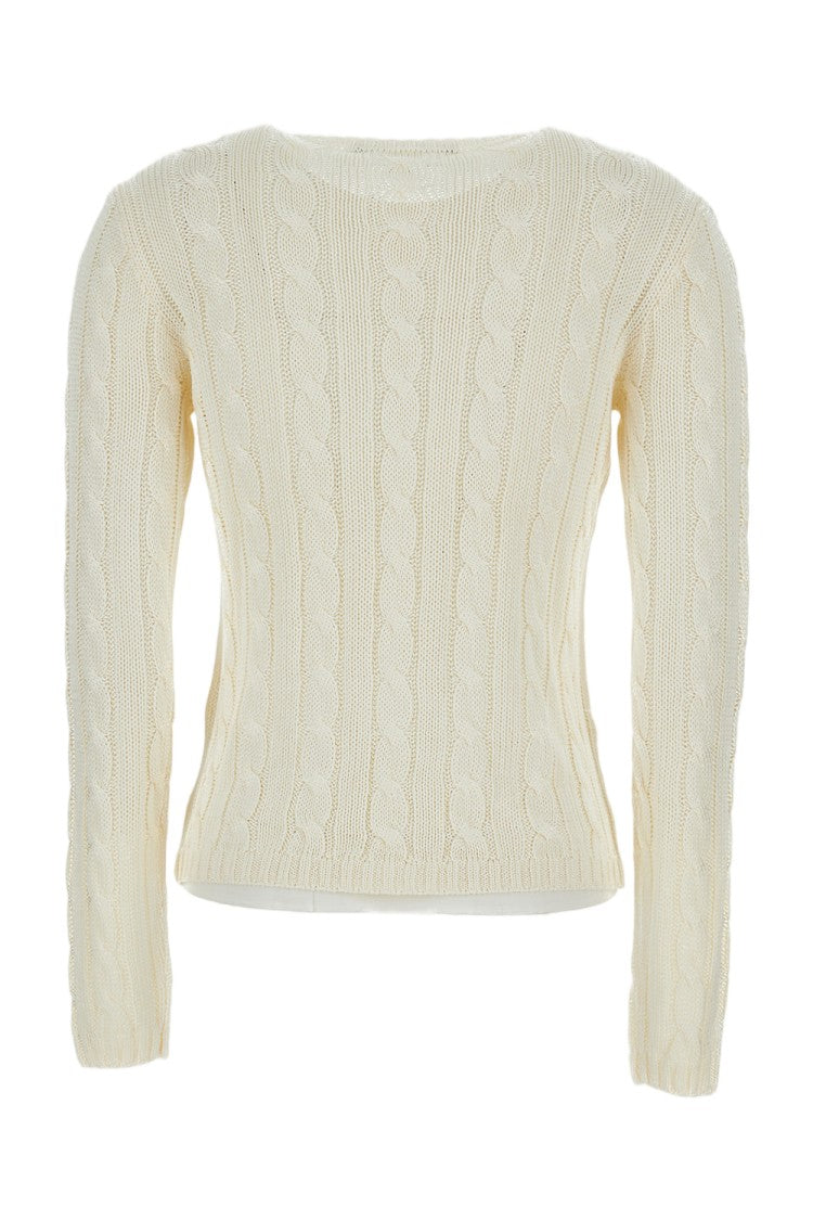 Ralph Lauren Collection Cropped Cream Cable Knit Sweater With Ribbed Trim