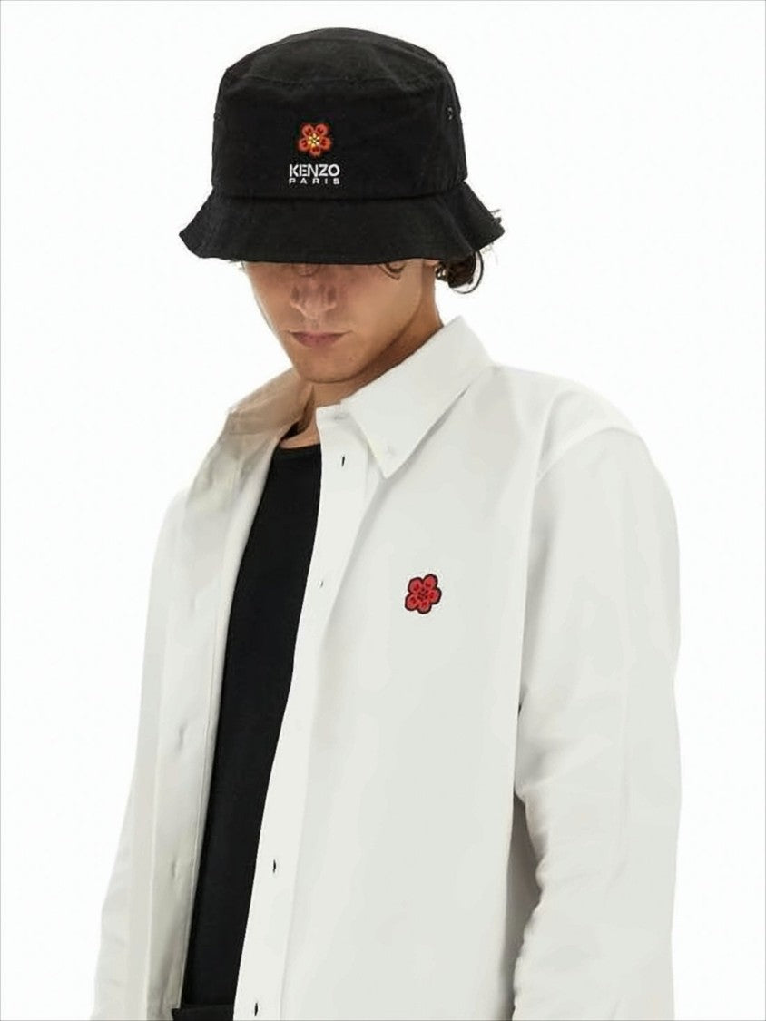 Kenzo Long-Sleeve White Shirt With Button-Down Collar And Embroidered Emblem