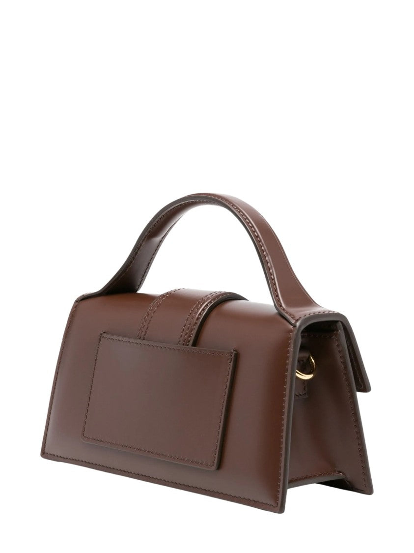 Jacquemus Structured Brown Leather Tote Bag With Gold Logo Detail