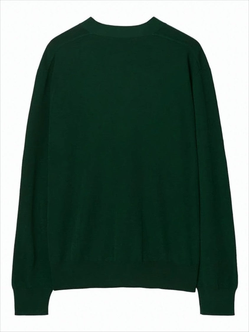 Burberry Deep Green Wool Cardigan With V-Neckline