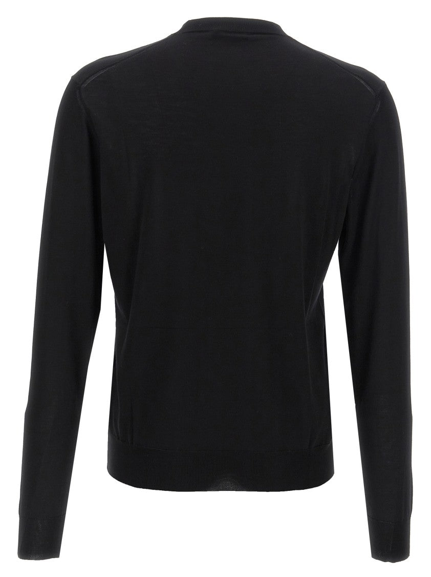 Prada Black Silk Sweater With Contrast Logo Embroidery