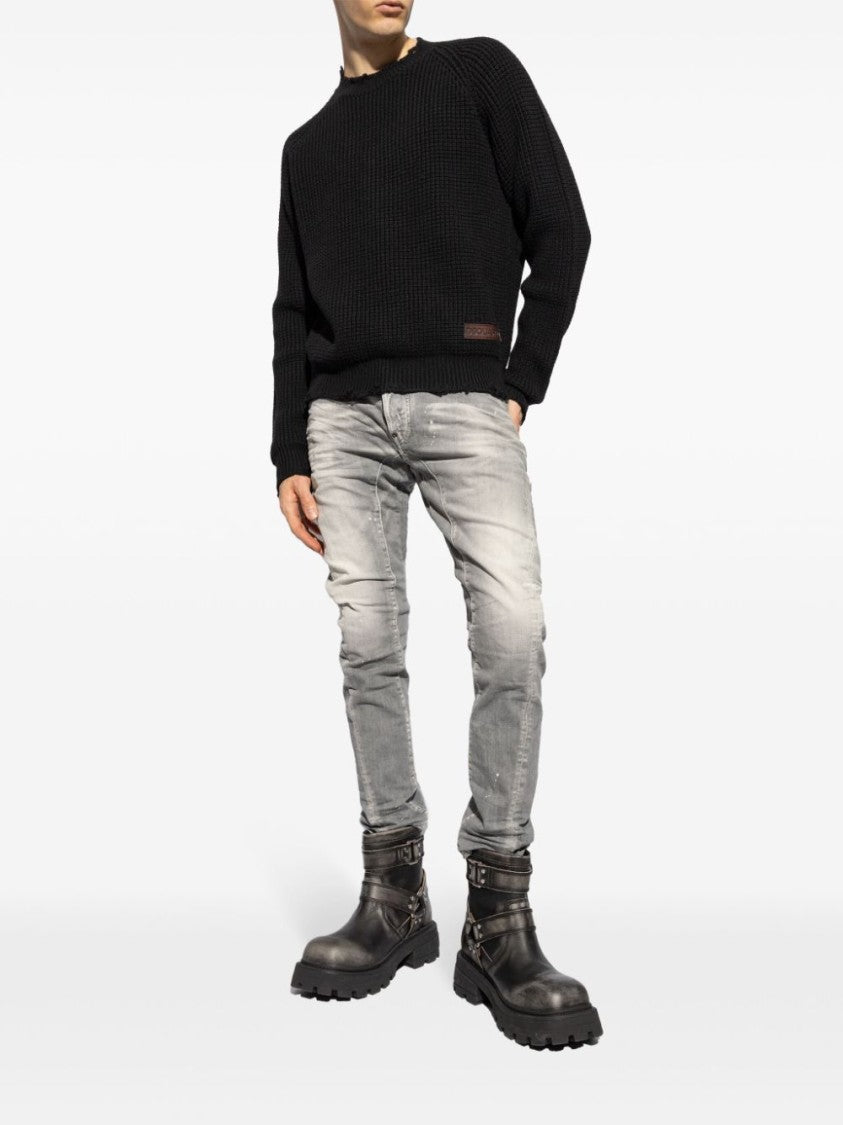 Dsquared2 Textured Knit Sweater With Raw Hem And Distressed Detailing