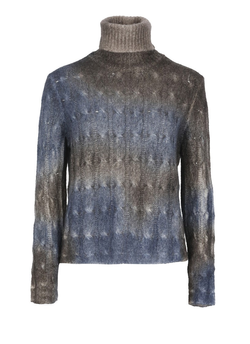Avant Toi Brown Blue Woven High-Neck Sweater