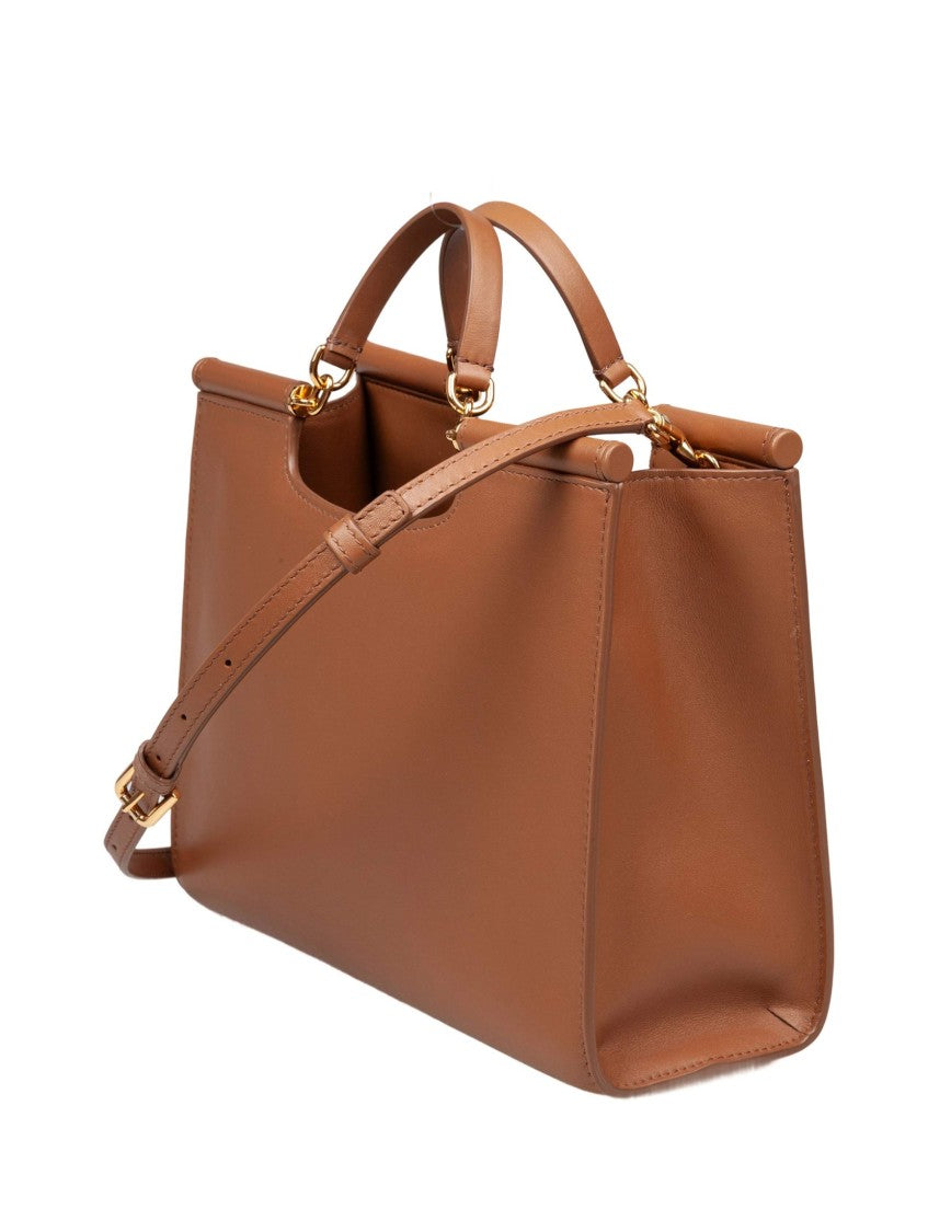 Dolce & Gabbana Small Sicily Shopping Bag In Caramel Leather