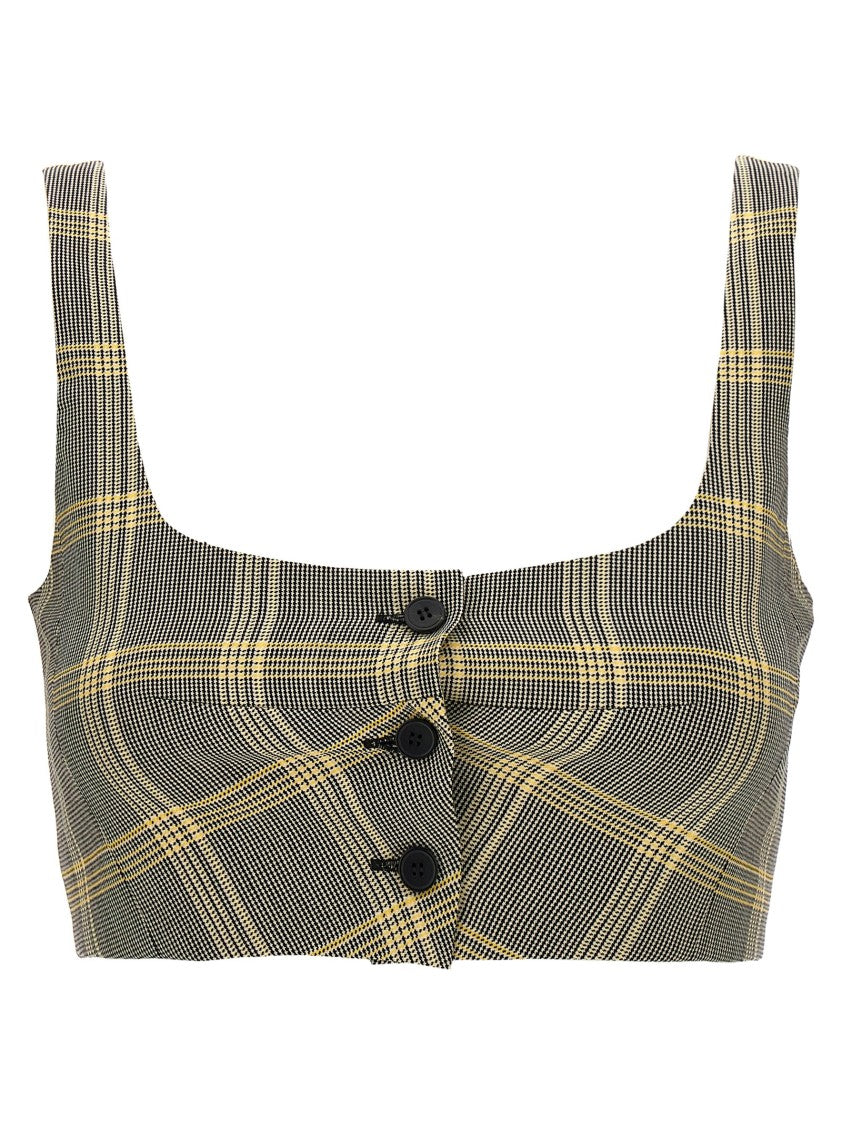 Marni Cropped Check Print Top With Button Closure