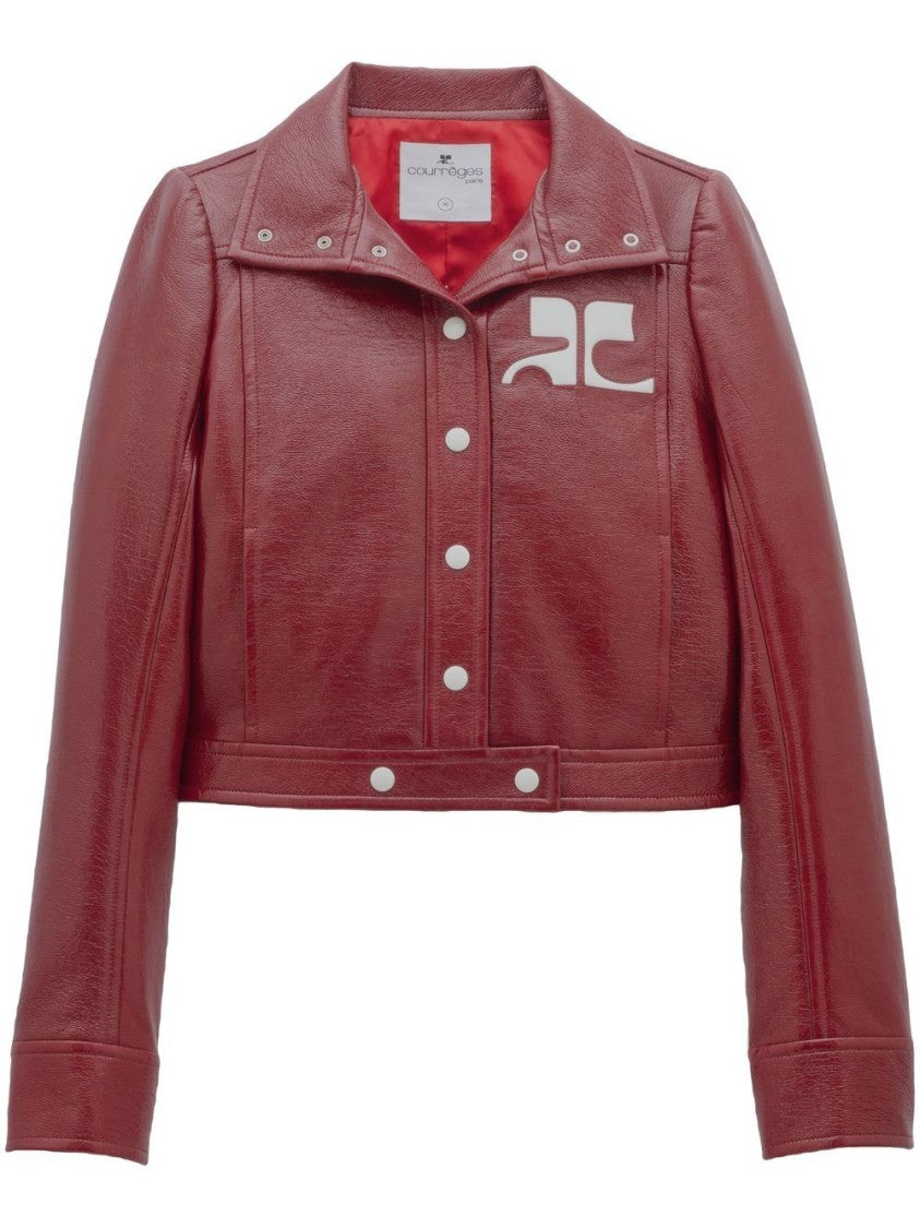 Courrèges Cropped Jacket With Textured Glossy Finish And Pointed Collar