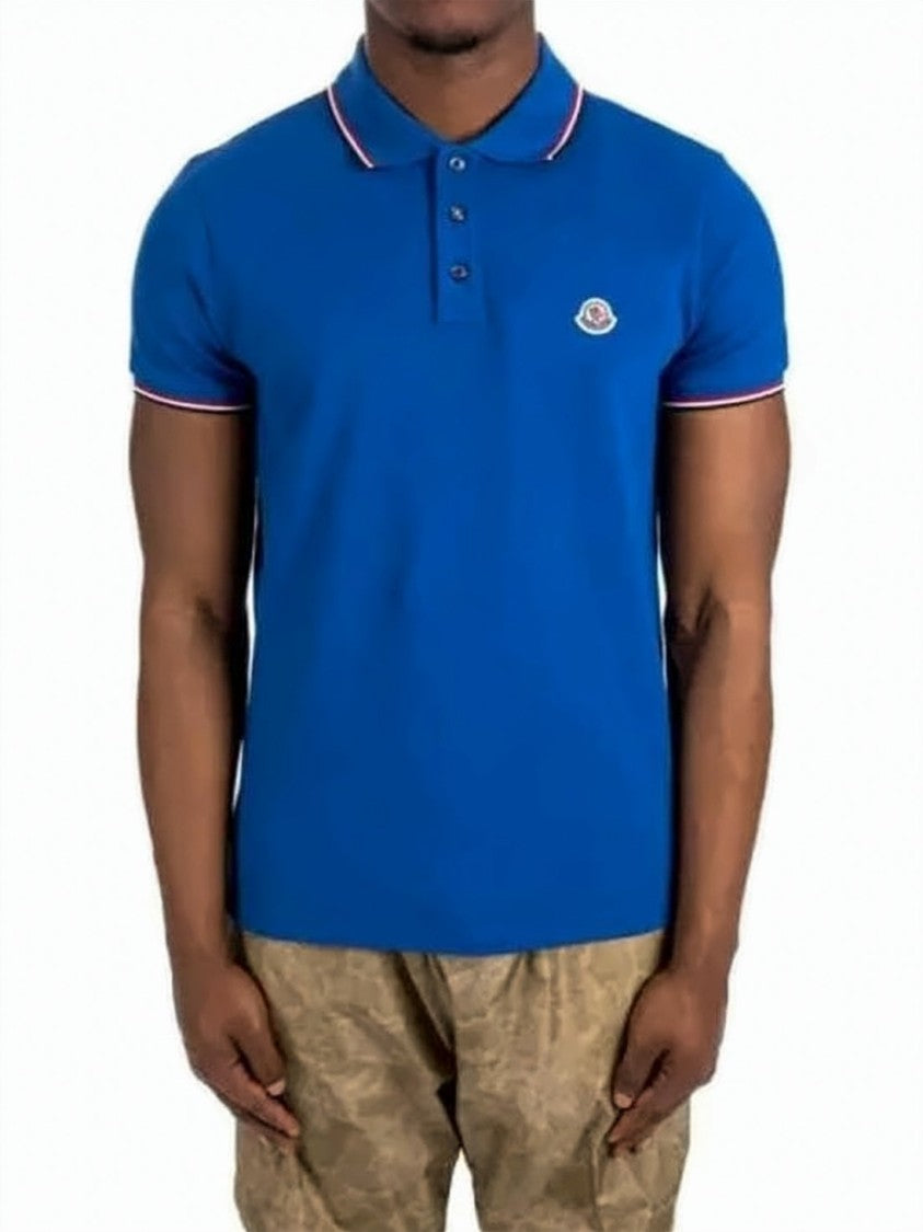 Moncler Blue Polo Shirt With Structured Collar