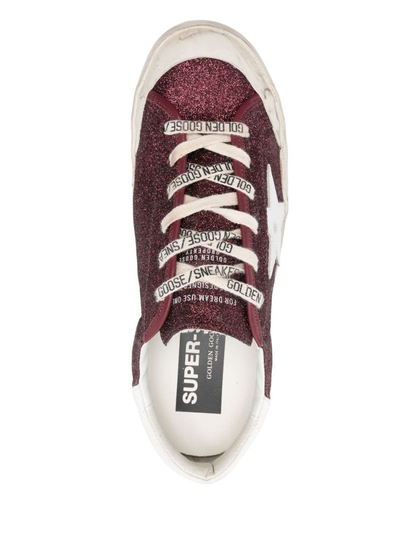 Golden Goose Bordeaux Red Glitter Low-Top Sneakers With Signature Star Patch