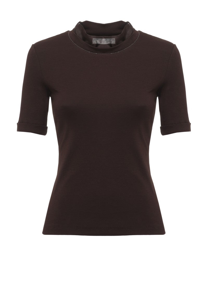 Panicale Brown Crewneck Cotton-Silk T-Shirt
