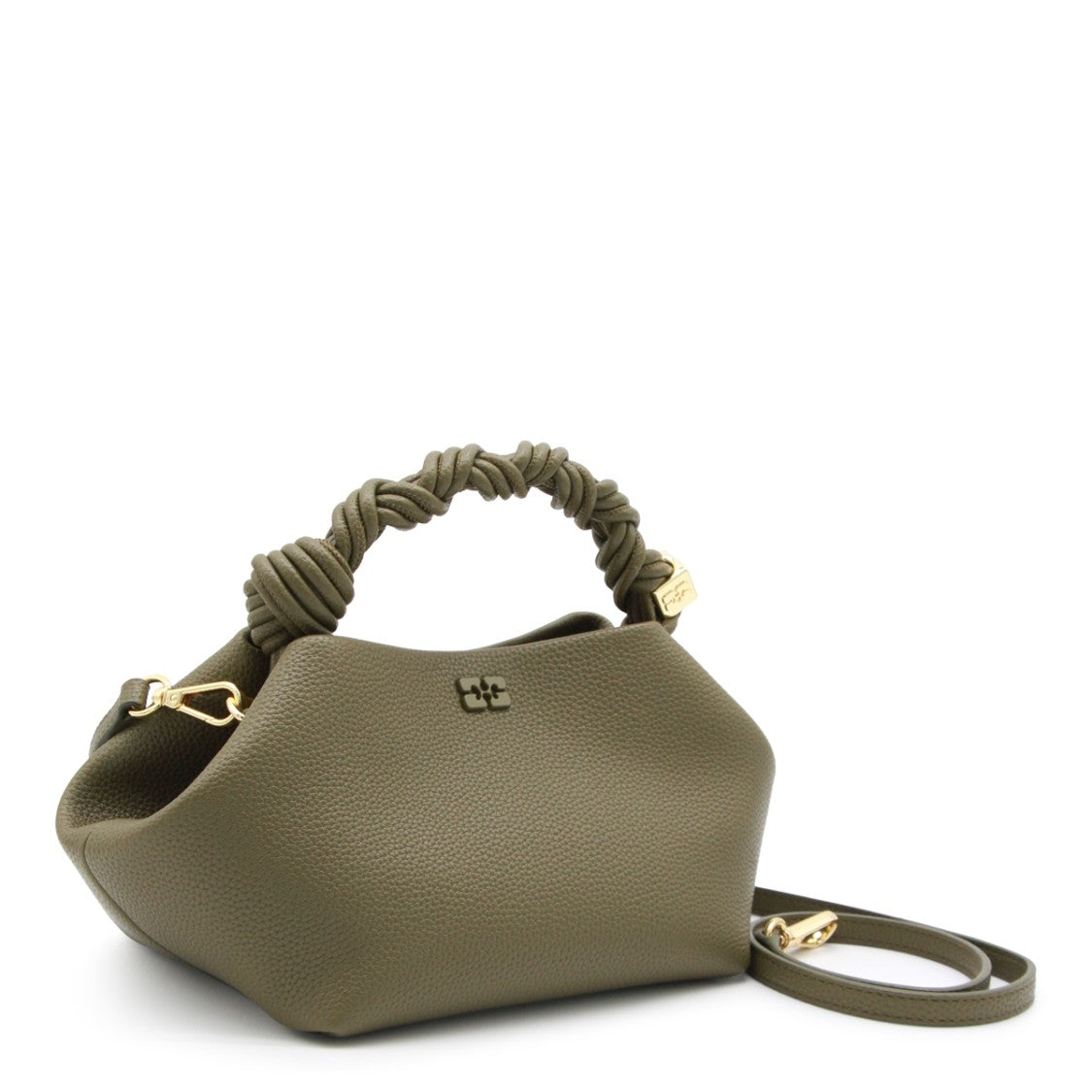 Ganni Geometric Green Top Handle Bag With Twisted Handle